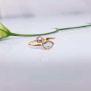 gouden ring met toermalijn en amethist