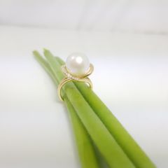 18k geelgouden ring grote echte parel