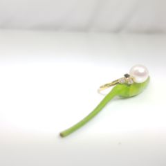 asymmetrische parelring geelgoud en diamanten
