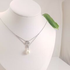 dubbele zilveren ketting met parel