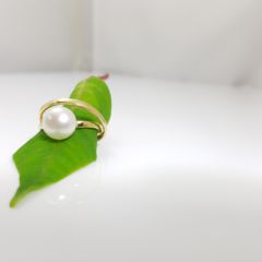 geelgouden ring met echte parel, dubbel model