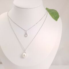 dubbele zilveren ketting met parel
