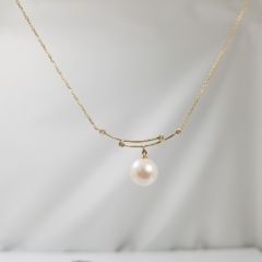 geelgouden ketting met echte parel en diamanten