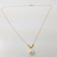geelgouden ketting met parel en diamant