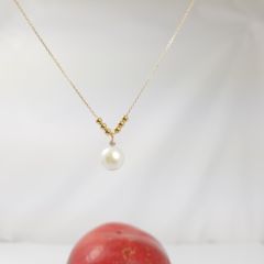 geelgouden ketting met echte parel en diamant