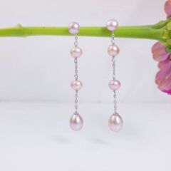 pareloorbellen zilver met roze parel
