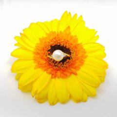 geelgouden ring met echte parel en diamanten