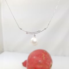 witgouden ketting met echte parel en diamanten