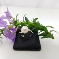 18k witgouden ring met echte parel en diamanten