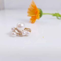 18k gouden ring met parel en diamanten