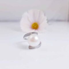 18k witgouden ring met parel